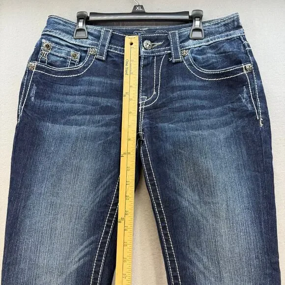 Miss Me Jeans Women's 28x31 (6) Dark Blue Skinny Fleur de Lis Blingy Western - Picture 12 of 14